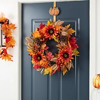 Glitzhome® 24" Fall Sunflower, Pinecone and Berry Wreath