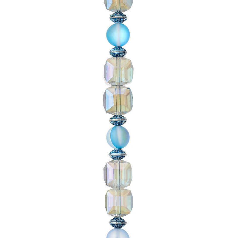 12 Pack: Aqua Mixed Glass Round & Cube Beads by Bead Landing™