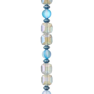 12 Pack: Aqua Mixed Glass Round & Cube Beads by Bead Landing™