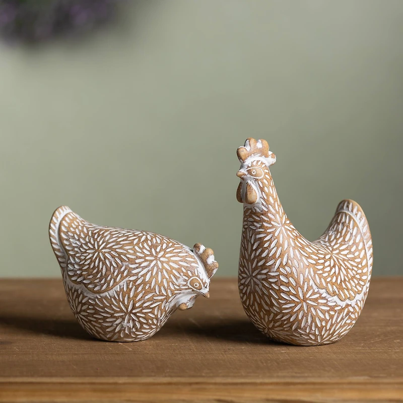 Etched Chicken Figurine Set