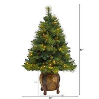4.3ft. Pre-Lit North Carolina Mixed Pine Artificial Christmas Tree in Planter, Warm White LED Lights