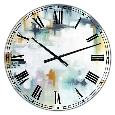 Designart 'Teal And White Composition Large Modern Wall Clock