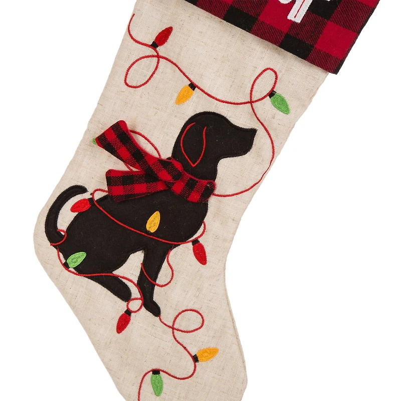 Glitzhome® 21" LED Embroidered Cat & Dog Linen Christmas Stockings, 2ct.
