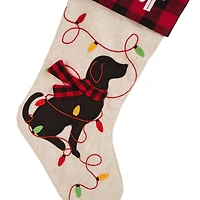 Glitzhome® 21" LED Embroidered Cat & Dog Linen Christmas Stockings, 2ct.