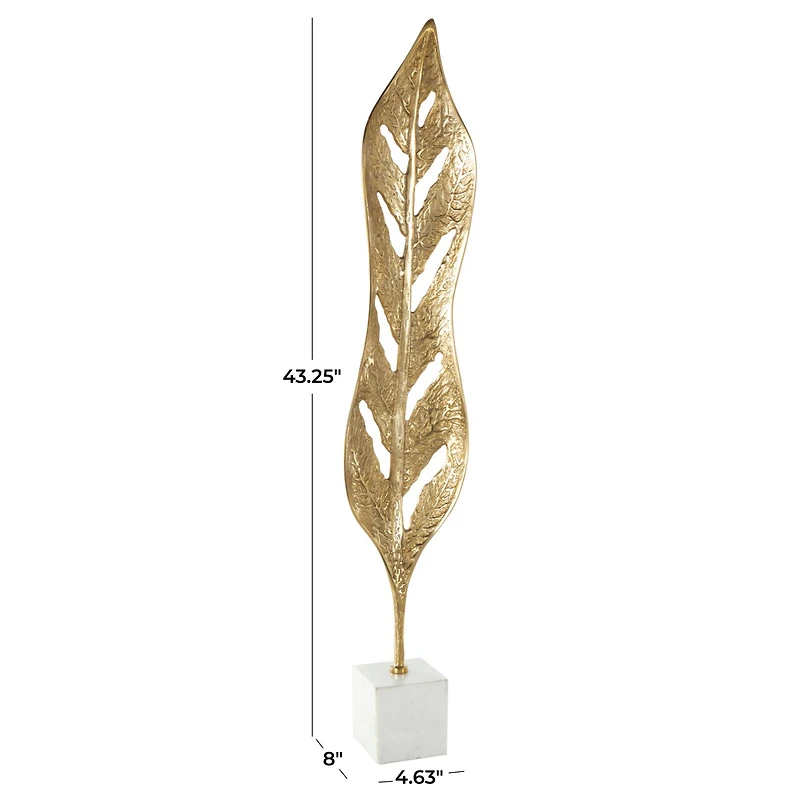 43" Gold Metal Leaf Tall Textured Cutout Sculpture