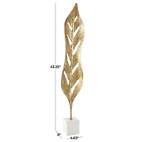 43" Gold Metal Leaf Tall Textured Cutout Sculpture