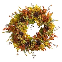 32" Hydrangea, Ranunculus & Maple Leaf Autumn Artificial Wreath