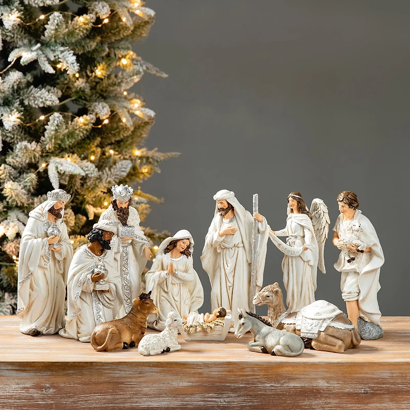 Glitzhome® Ivory Resin Nativity Figurine Set