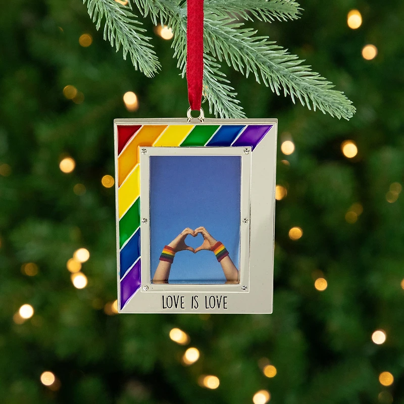 Silver-Plated Love is Love Frame Pride Christmas Ornament with European Crystals