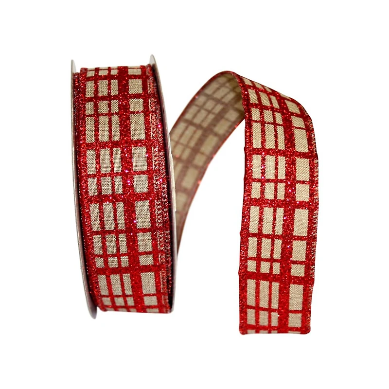 Reliant 1.5" x 20yd. Glitter Check Linen Wired Ribbon