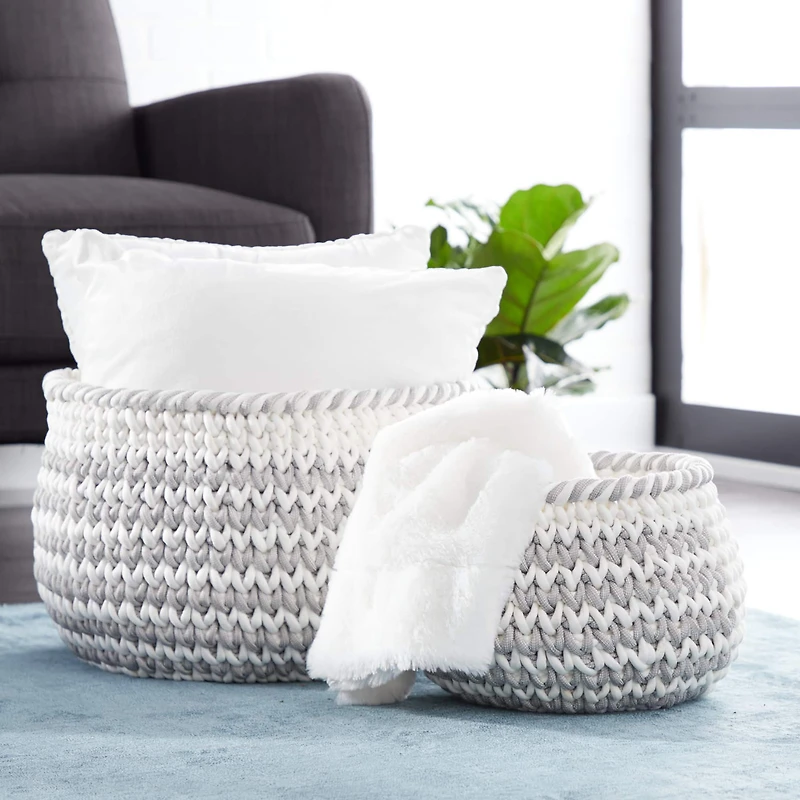 Gray Polyester Country Storage Basket Set