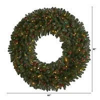 5ft. Pre-Lit Flocked Pine & Pinecone Artificial Christmas Wreath