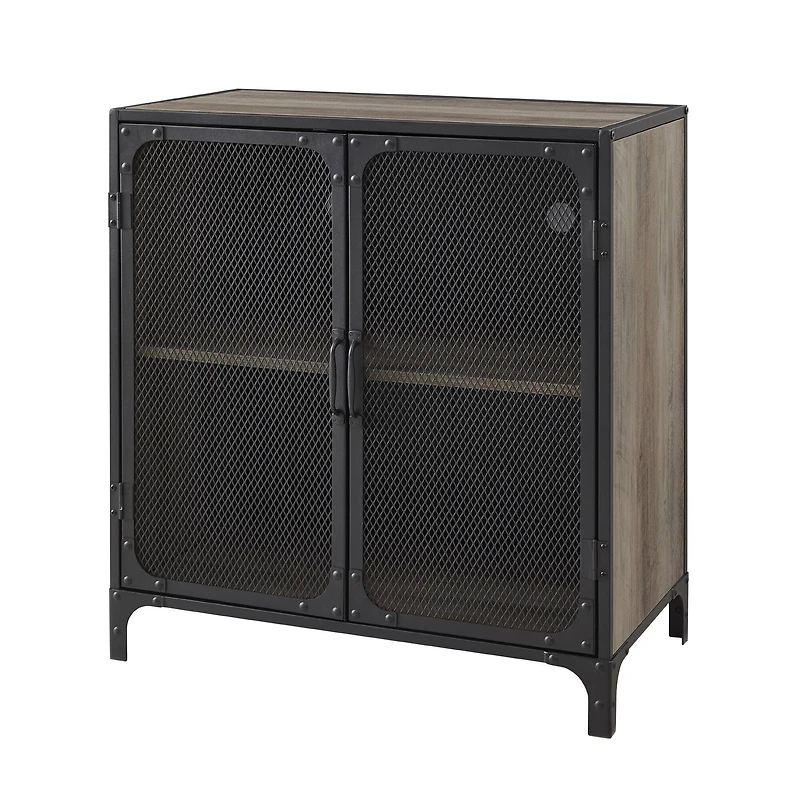 Walker Edison 30" Grey Wash Industrial Mesh Metal Door Accent Cabinet