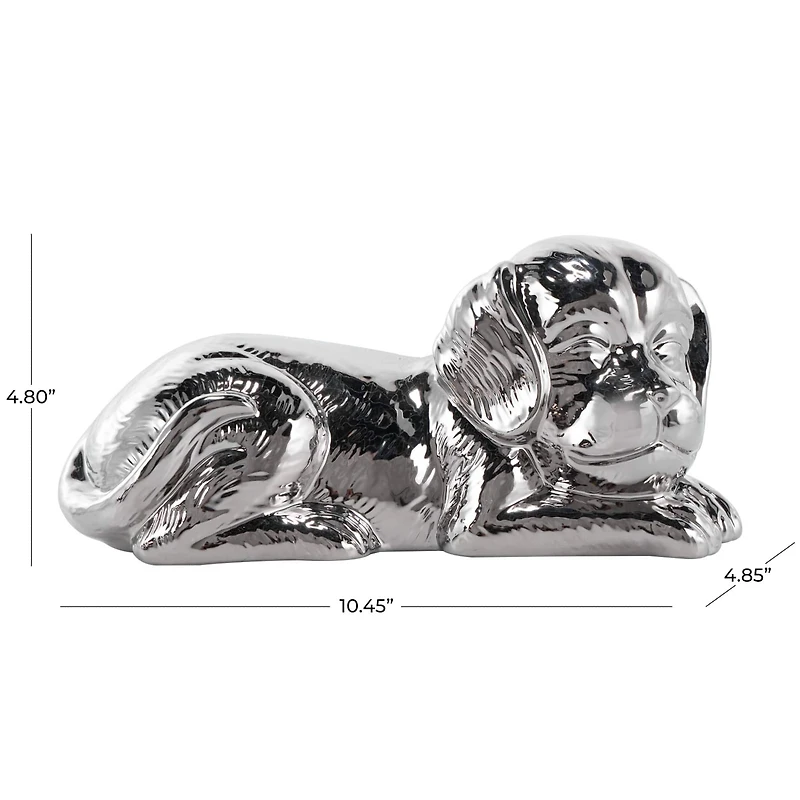 10" Silver Ceramic Laying Dog Sculpture