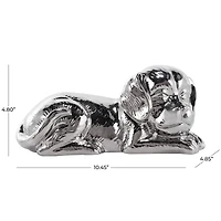 10" Silver Ceramic Laying Dog Sculpture