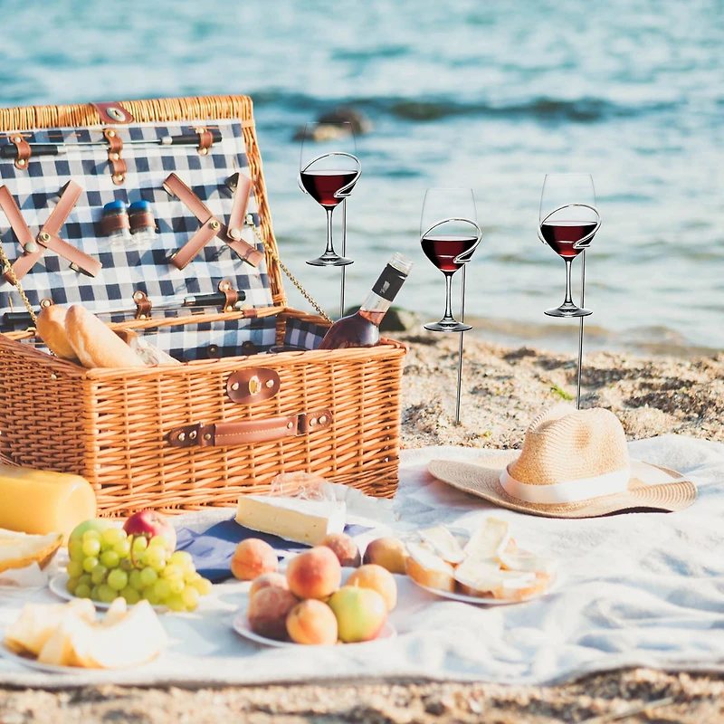 Mind Reader Silver 5-Piece Set Picnic Metal Wine Sticks Holder for Wine Bottle & Wine Glasses