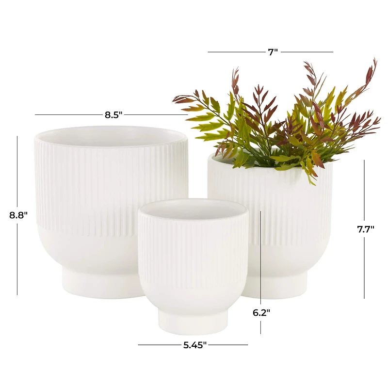 Cream Ceramic Planter with Tapered Base Set