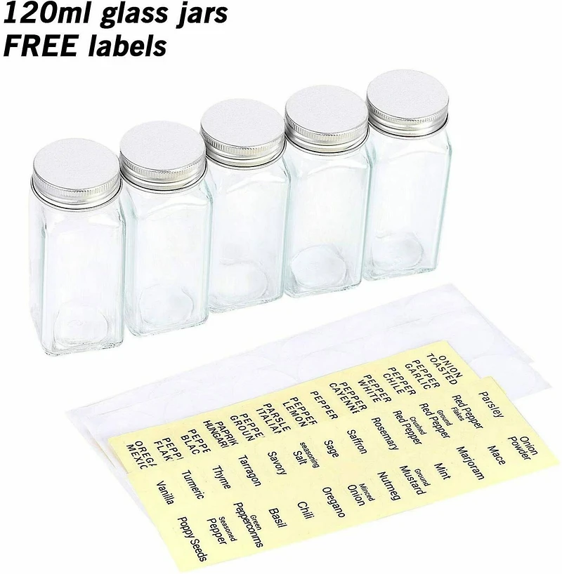 Freestanding Countertop Spice Shelf Holder with 20 Glass Jars