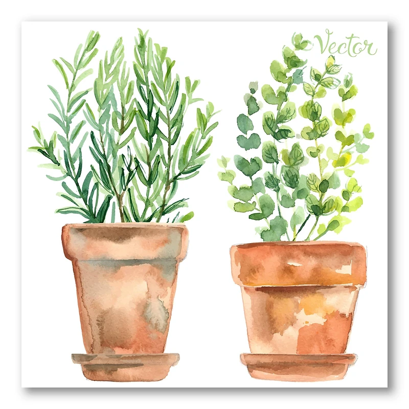 Designart - Two Green House Plants In Orange Flower Pots