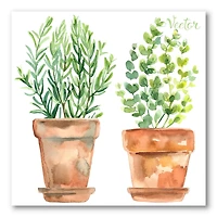 Designart - Two Green House Plants In Orange Flower Pots