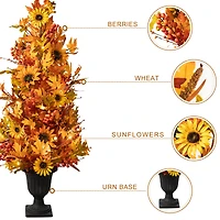 Glitzhome® 48" Fall Lighted Maple Leaf & Sunflower Urn Porch Tree with Timer