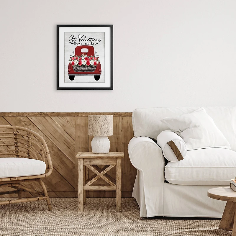 Stupell Industries St. Valentine's Flower Market Truck Framed Print Under Glass Wall Art