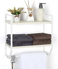 2-Layer Wall Mounted Rustic Shelves with Iron Towel Bar