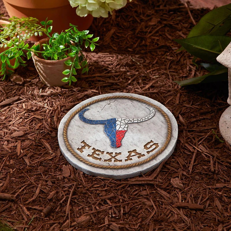 10" Texas Longhorn Flag Cement Stepping Stone
