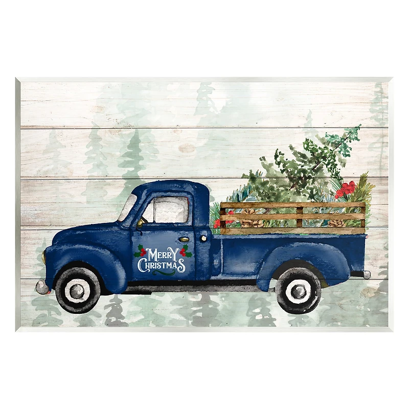 Stupell Industries Merry Christmas Blue Holiday Truck Wall Plaque Art