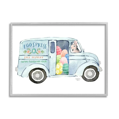 Stupell Industries Patterned Easter Eggs Truck Holiday Bunny Painting Framed Giclee Art