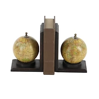 8" Rustic Brown Wood Globe Bookends