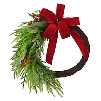 22" Red Bow, Pine & Eucalyptus Half Wreath by Ashland®