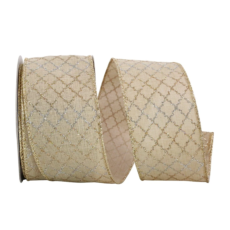 JAM Paper 2.5" x 10yd. Christmas Diamonds Linen Lattice Duo Wired Ribbon