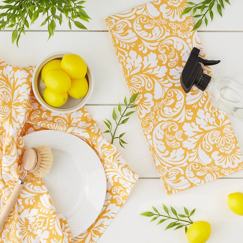 DII® Mustard Damask Dishtowel (Set of 2)