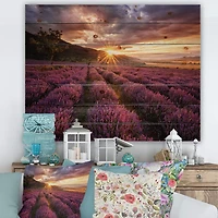 Designart - Sunrise & Dramatic Clouds Over Lavender Field IV