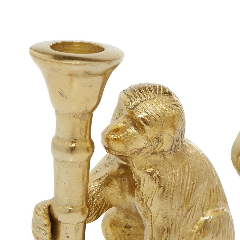 Set of 2 Gold Aluminum Glam Candle Holder, 3" x 5"