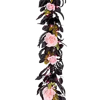 6ft. Cute & Creepy Pink & Black Halloween Flower Pre-Lit LED Garland