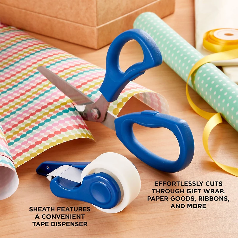 Sabatier 2-in-1 All-Purpose Gift Wrap Scissors with Removable Tape Dispenser Blade Cover