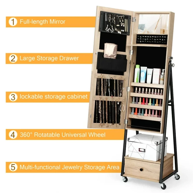 NEX™ 5ft. Yellow Jewelry Armoire on Casters with Chest Drawer