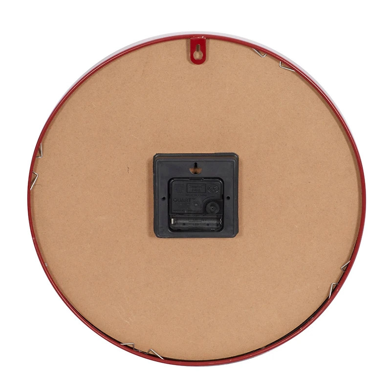 Farmhouse Round Red Metal and Wood Kensington Station Wall Clock, 14" x 14" x 2.60"