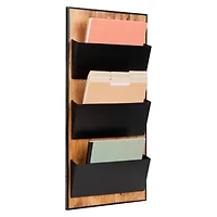 Mind Reader 3-Tier Wall-Mounted File Organizer, Wood and Metal Vertical Rack for Mail, Magazines, and Documents, Black