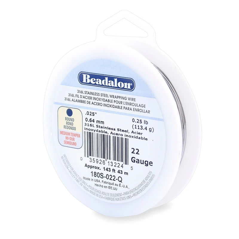 Beadalon® 22 Gauge Round 316L Stainless Steel Wrapping Wire