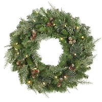 Haute Decor 24" Pre-Lit Bergen Pine Gold Accents Wreath, Soft White LED Lights