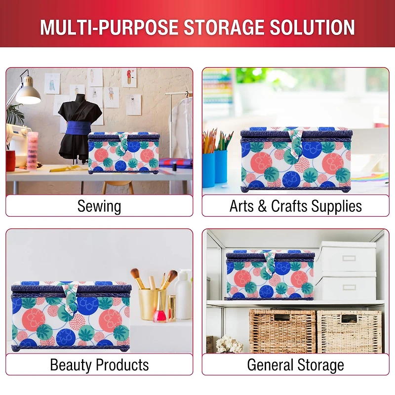 SINGER® Large Florence Floral Print Sewing Basket with Sewing Kit