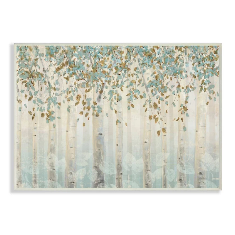 Stupell Industries Abstract Forest Leaves Trees Blue Tan Soft Painting Wood Wall Plaque