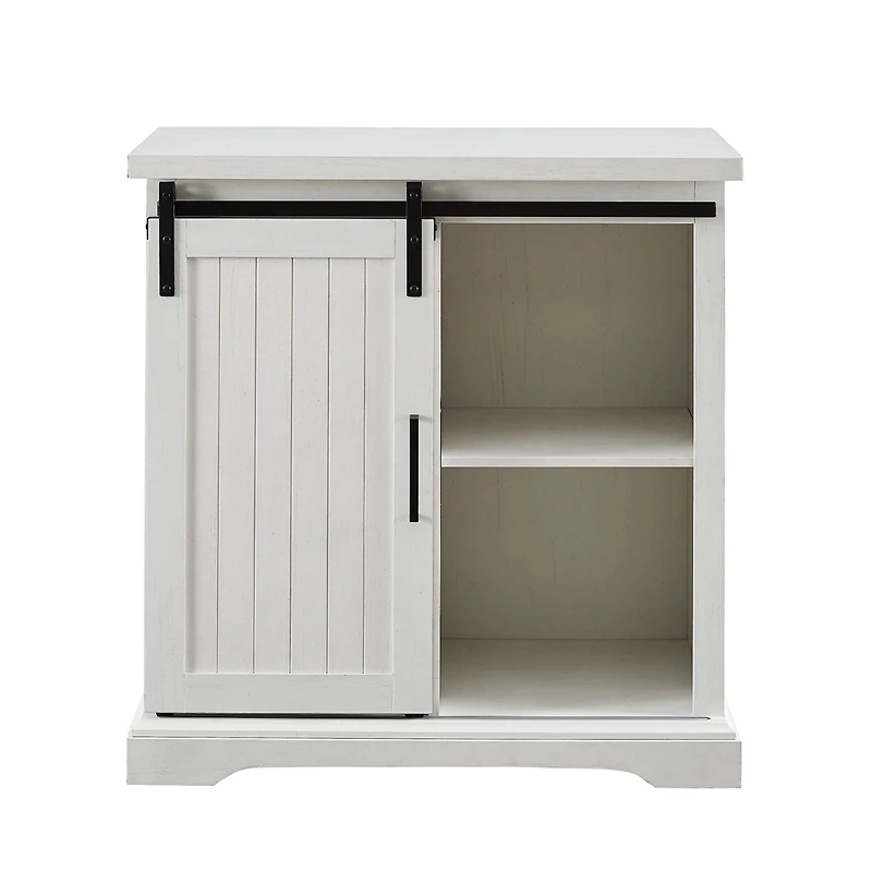 Walker Edison 32" Brushed White Sliding Grooved Door Accent Console