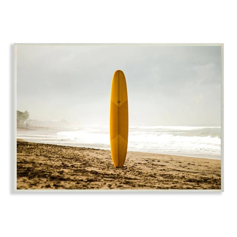 Stupell Industries Yellow Surfboard in Sand Wood Wall Plaque