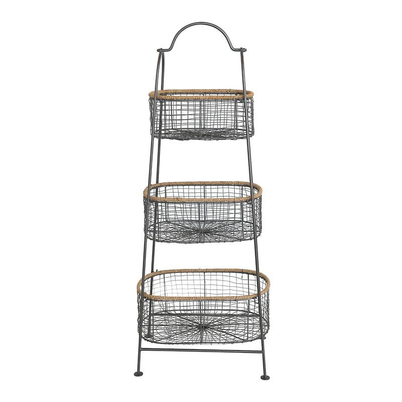 Hello Honey® 3.5ft. Metal & Rattan 3-Tier Stand with Removable Baskets