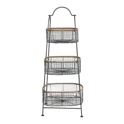 Hello Honey® 3.5ft. Metal & Rattan 3-Tier Stand with Removable Baskets