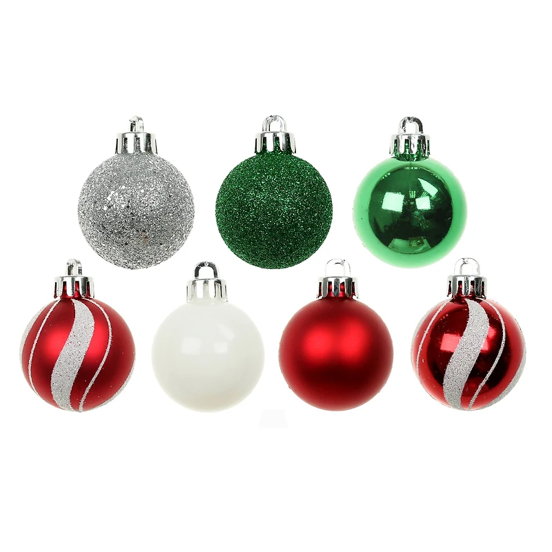 7 Pack 1.5" Red, Green, White & Silver Swirl Shatterproof Ball Ornaments by Ashland®